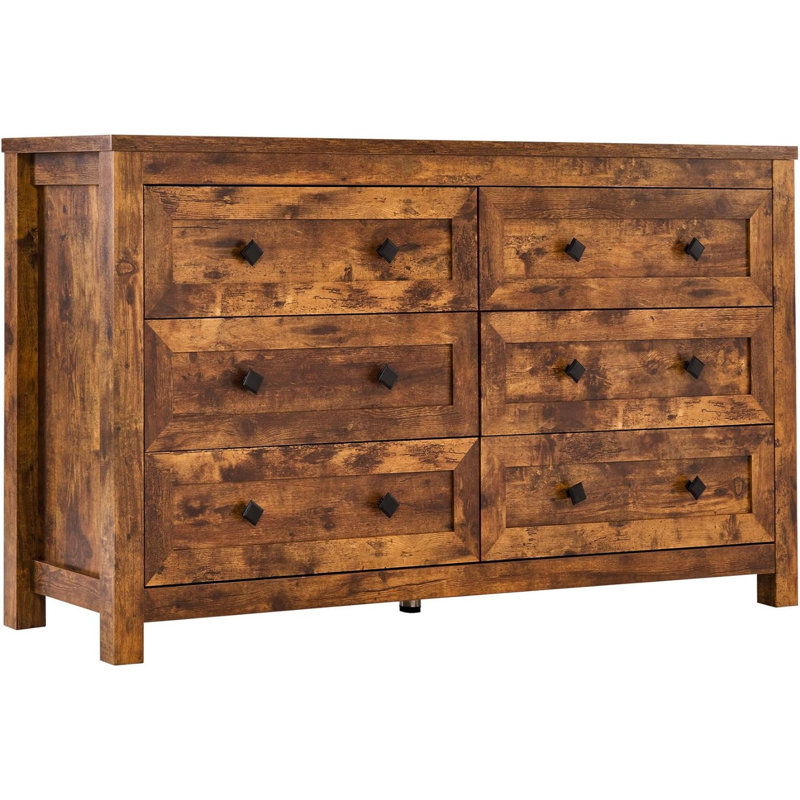 Dezia Farmhouse 6 Drawers Dresser, Rustic Brown