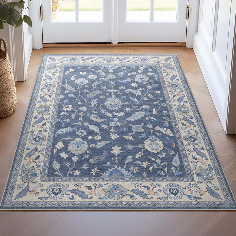 Tapis bleu foncé Bungalow Rose Adrith Mardin, Rectangle 3 pi 11 po x 5 pi 3 po