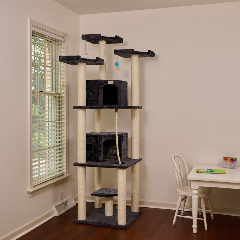 82 Inches Multi-level Big Cat Tree. Tall Multi-cats Tower With 2 Big Cat Condos