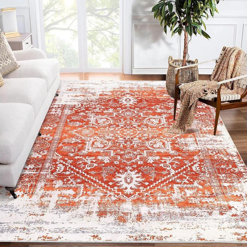 2x6 Washable Vintage Runner – Non-Slip, Foldable, Thin Distressed Rug for Hallway, Kitchen, Bathroom (Blue)