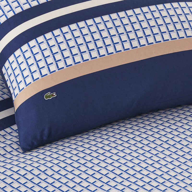 Lacoste Micro Logo Cotton King 3-Piece Navy Comforter Set, King Comforter + 2 Shams, Navy/Micro Logo