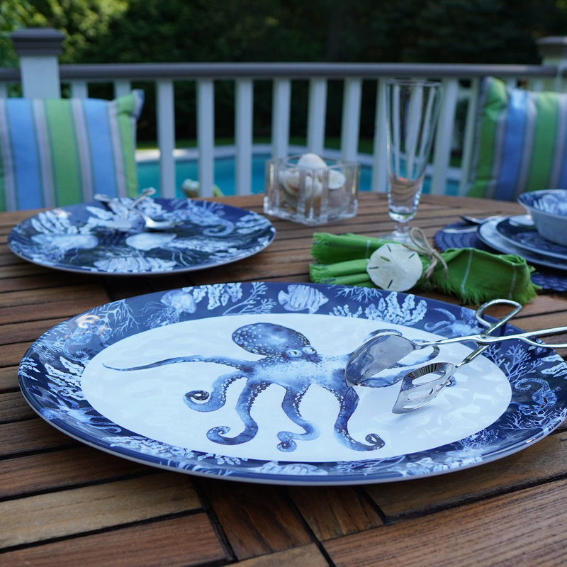 Sea Life Blue and White Melamine Round and Oval Platter Set