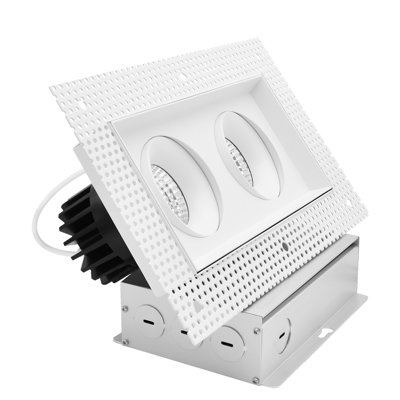 Luminaire encastré DEL rectangulaire à 2 têtes LUXRITE, pivotant à 360 ° + 15 °, 5CCT, CRI90, 30W, 2000LM, faisceau 60 °, double intensité variable, IC et humide
