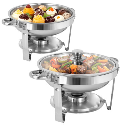 Ensemble de 2 buffets ronds en argent 5 pte avec couvercle en verre