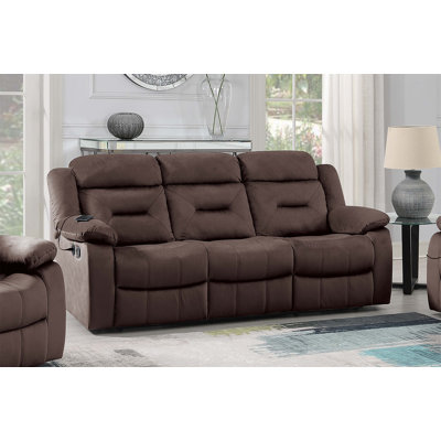 Modern Manual Sofa 1Pc Pillow Arms Plush Backrest Horizontal Tufting USB Port Chocolate Finish Primary Living Room Furniture