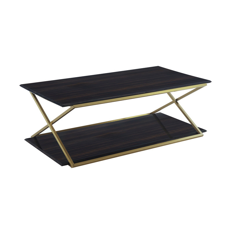 Table basse Mccoll, Plateau bleu / base en acier inoxydable brossé