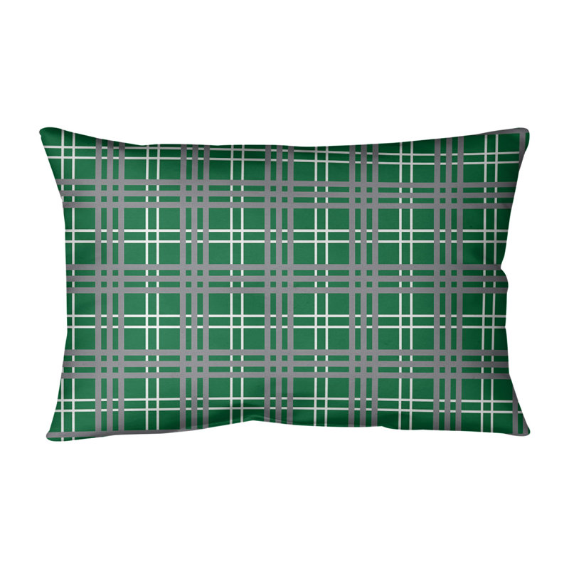 Plaid Reversible Throw Pillow, Green/White/Silver, Cotton Blend