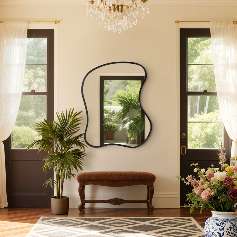 Asymmetrical Metal Framed Wall Mirror, 24" x 19.6", Black