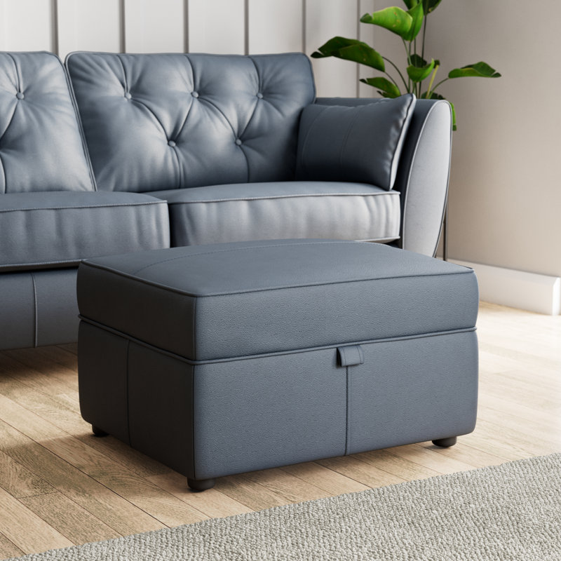 Marylin Wide Rectangle Footstool Ottoman with Storage, Navy