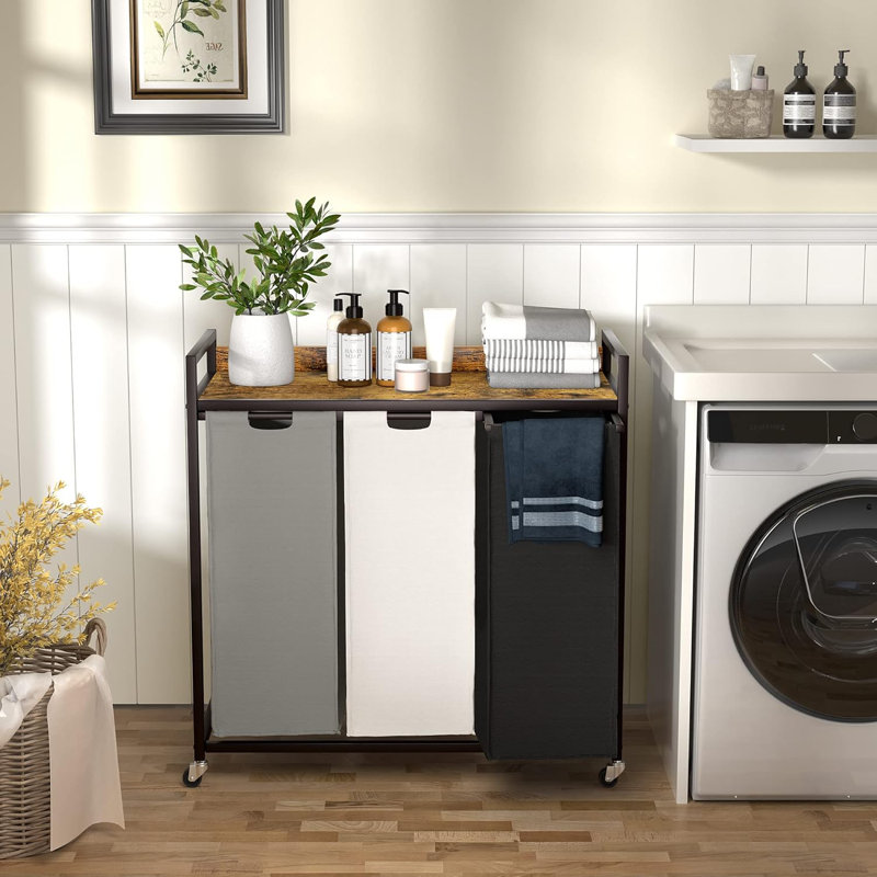 Panier à linge roulant avec tablette supérieure