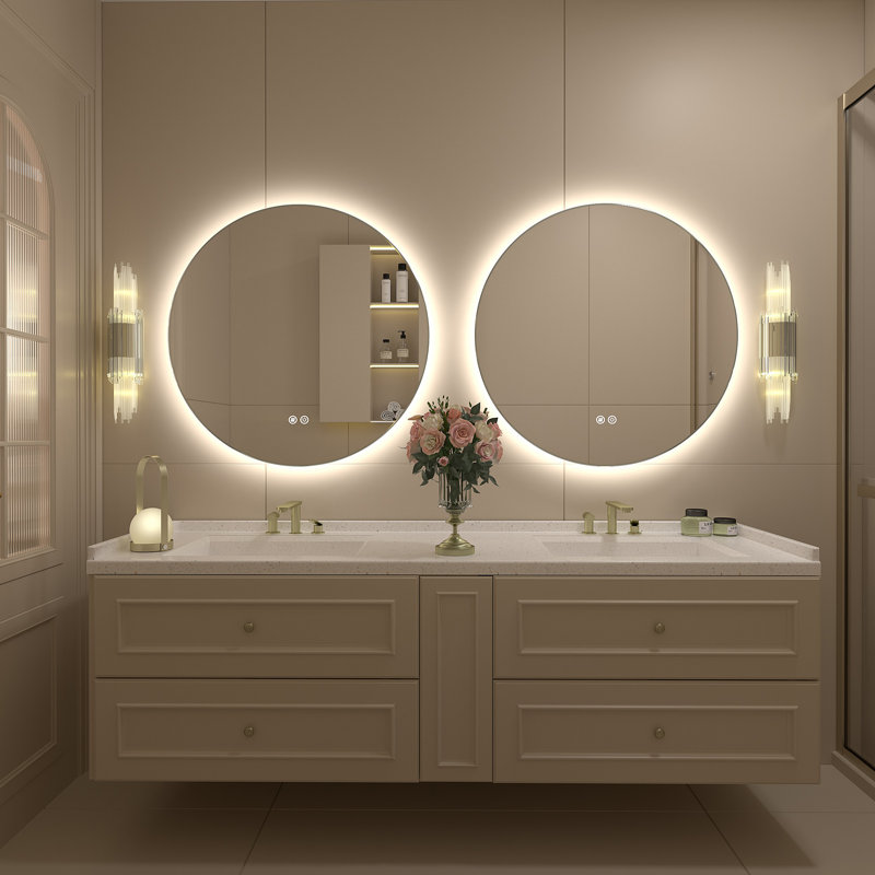 Miroir rond en verre trempé anti-buée certifié UL pour salle de bain / meuble-lavabo - Basics by Wayfair ™, 28 po x 28 po
