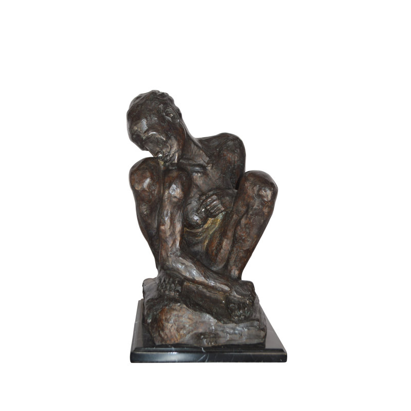 Statue de femme Bhoyar accroupie en bronze Rodin - Taille: L 11 po x l 16 po x H 18 po.