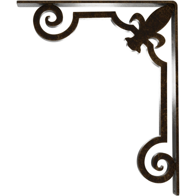 Support en fer forgé Fleur De Lis, Laiton antique, H 15 po x l 2 po x P 12 po
