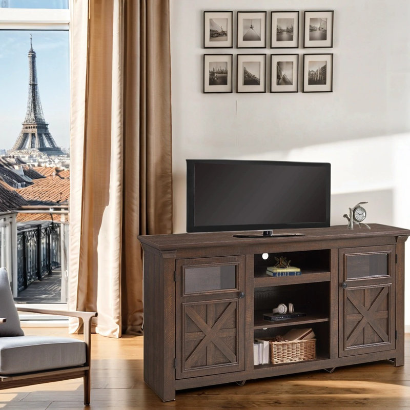 Farmhouse TV Stand For Tvs Up To 75", Espresso Wood