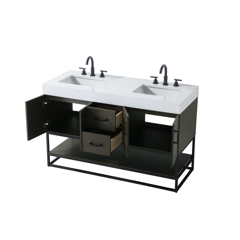 54 inch Double Bathroom Vanity, Mocha Brown