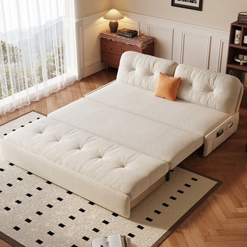 Canapé-lit standard en velours blanc avec coussins., H 33,86 po x L 70,87 po x l 32,28 po