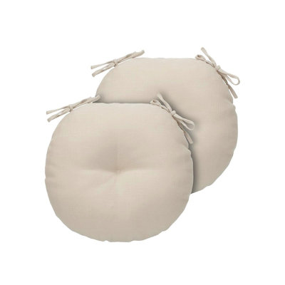Ensemble de 2 coussins ronds capitonnés pour chaise, avec attaches, 38 x 38 x 10 cm, résistants à l'eau, beige antique
