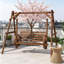 Banc de balancelle en bois 2 places avec support en A, roue de chariot et accoudoirs