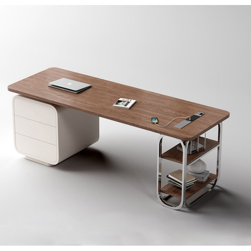 Bureau moderne en bois massif minimaliste avec base en acier inoxydable, H 29,53 po x l 62,99 po x P 27,56 po