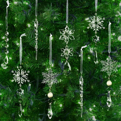 Ornements en cristal de décoration d'arbre de Noël 18 pièces - Suspension en acrylique de Noël en forme de flocon de neige, glaçons et ornements en cristal pour arbre de Noël