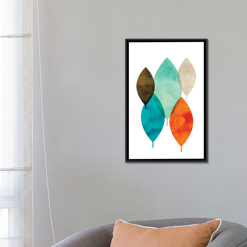« mod leaves i », impression sur toile, H 26 po x l 18 po x P 1,5 po, Toile avec cadre noir, Pas de tapis