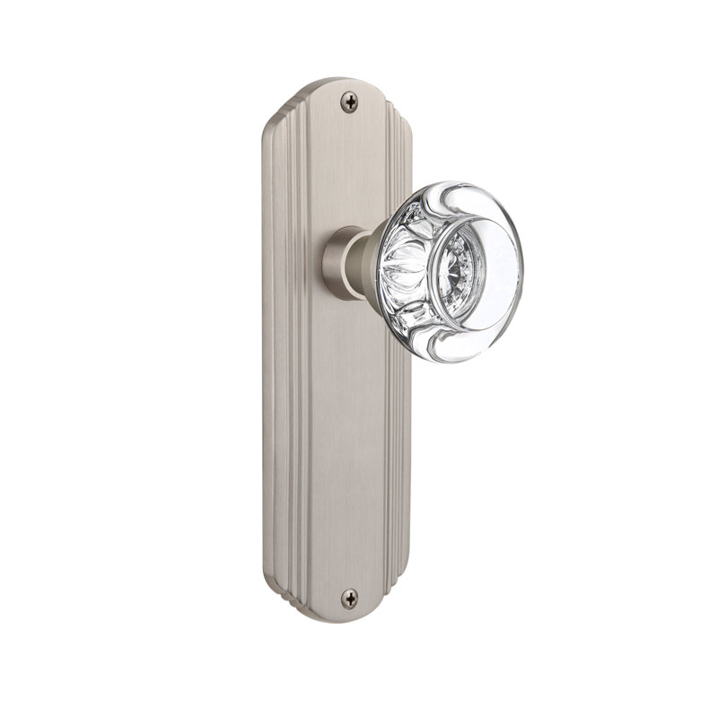 Deco Plate with Round Clear Crystal Door Knob, Satin Nickel, 2 3/4