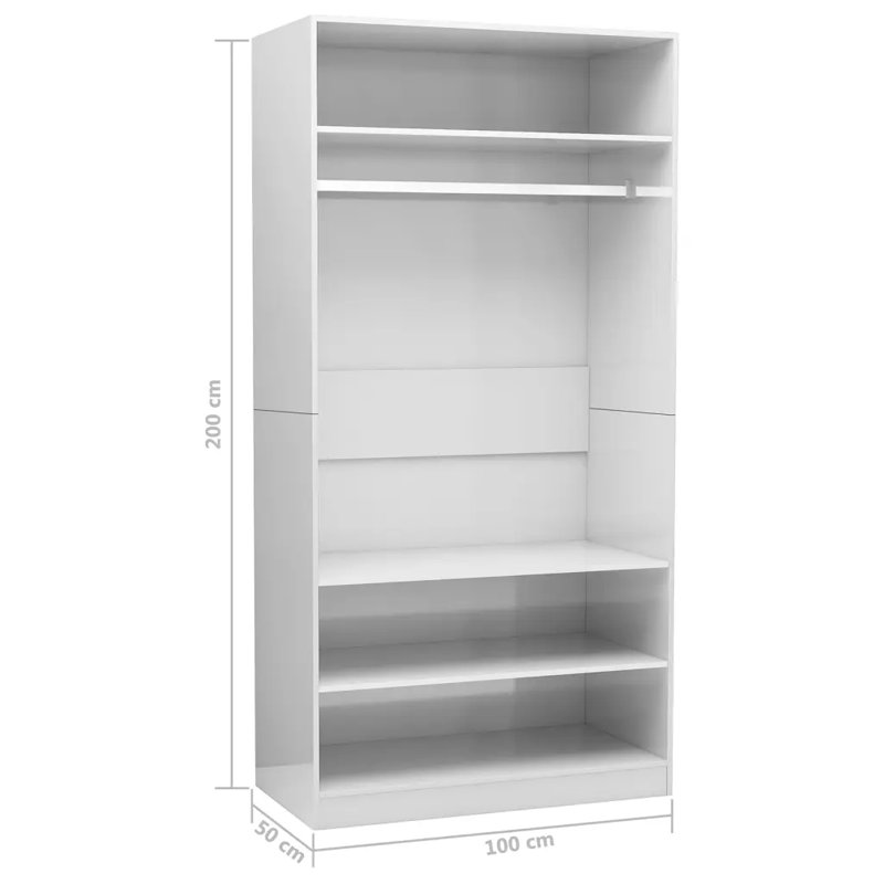Abbeydale Wardrobe, 200cm H x 100cm W x 50cm D, High Gloss White