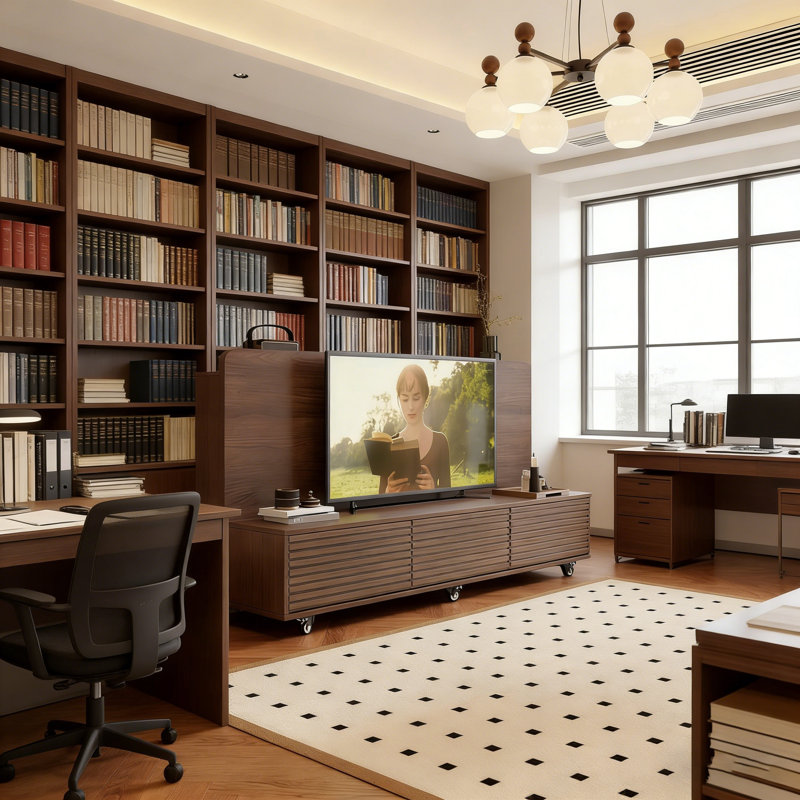 Rolling TV Stand For Tvs Up To 78'' Movable Wooden TV Cabinet With 3 Storage Drawer And Open Back Shelves