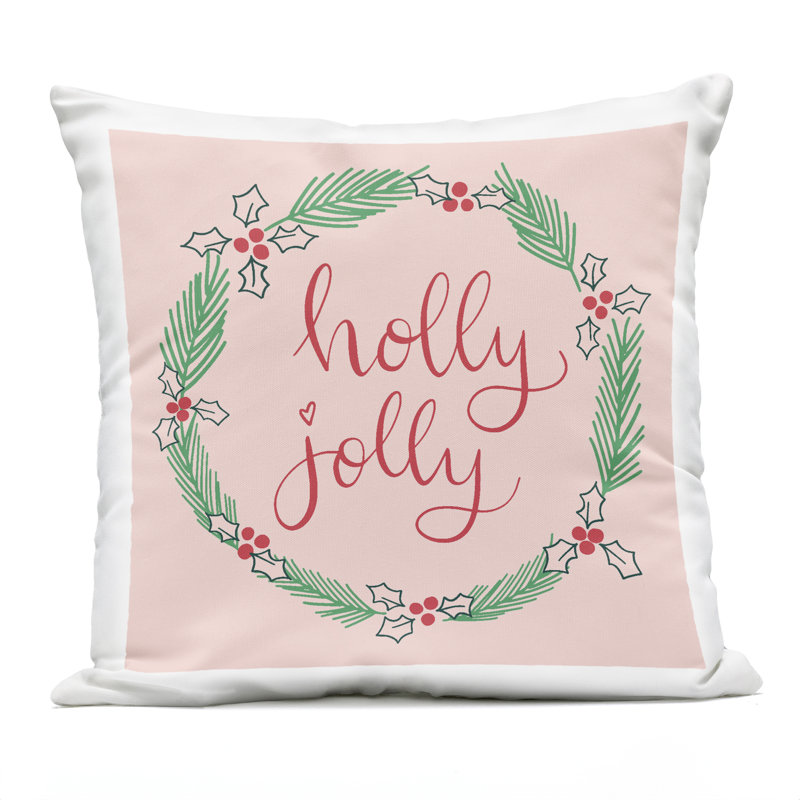 Coussin d'extérieur Minimal Holly Jolly Wreath Design par Sazerelli Designs