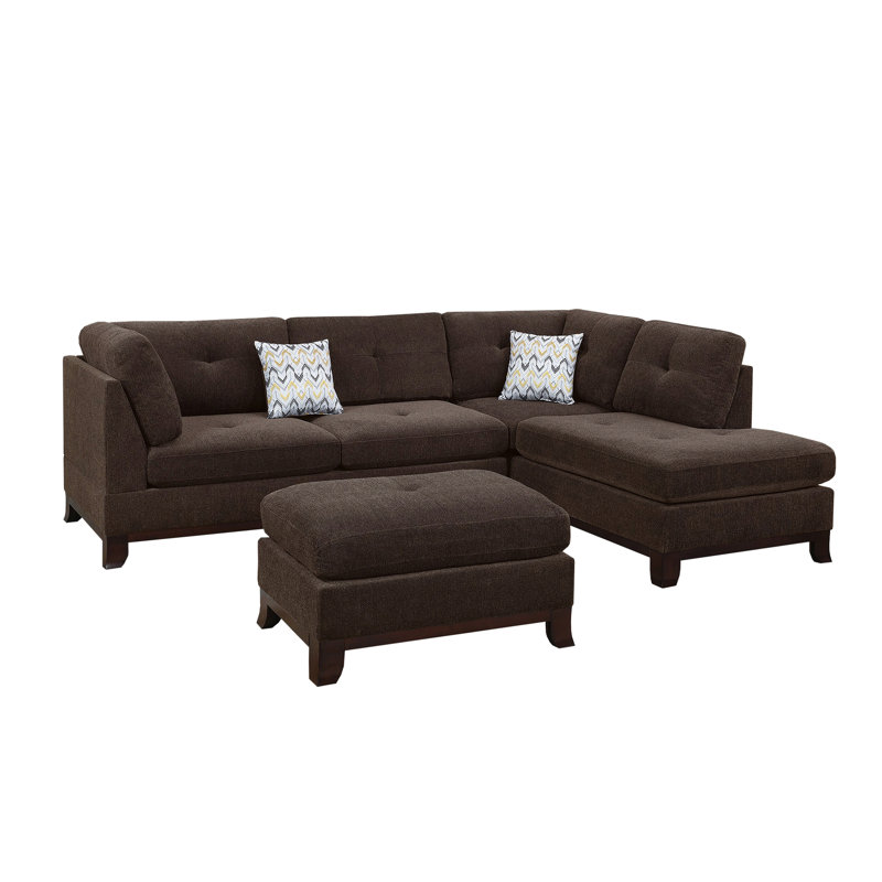 Canapé modulaire réversible en chenille avec repose-pieds, café foncé