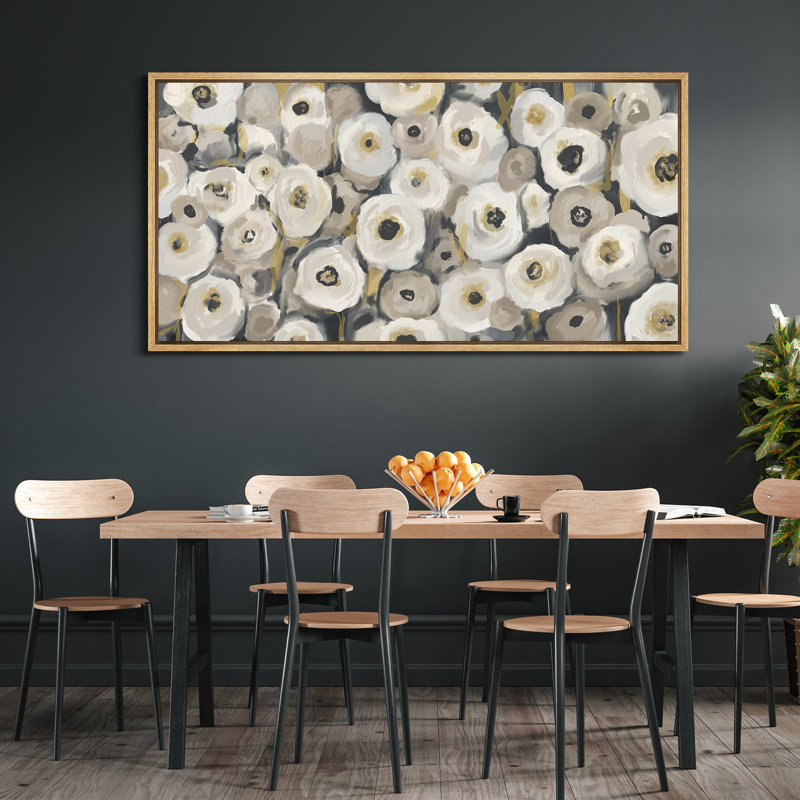 «Yellow, Tan Grey Abstract Botanicals Relaxing Calm», impression sur toile encadrée surdimensionnée, H 30 po x l 60 po