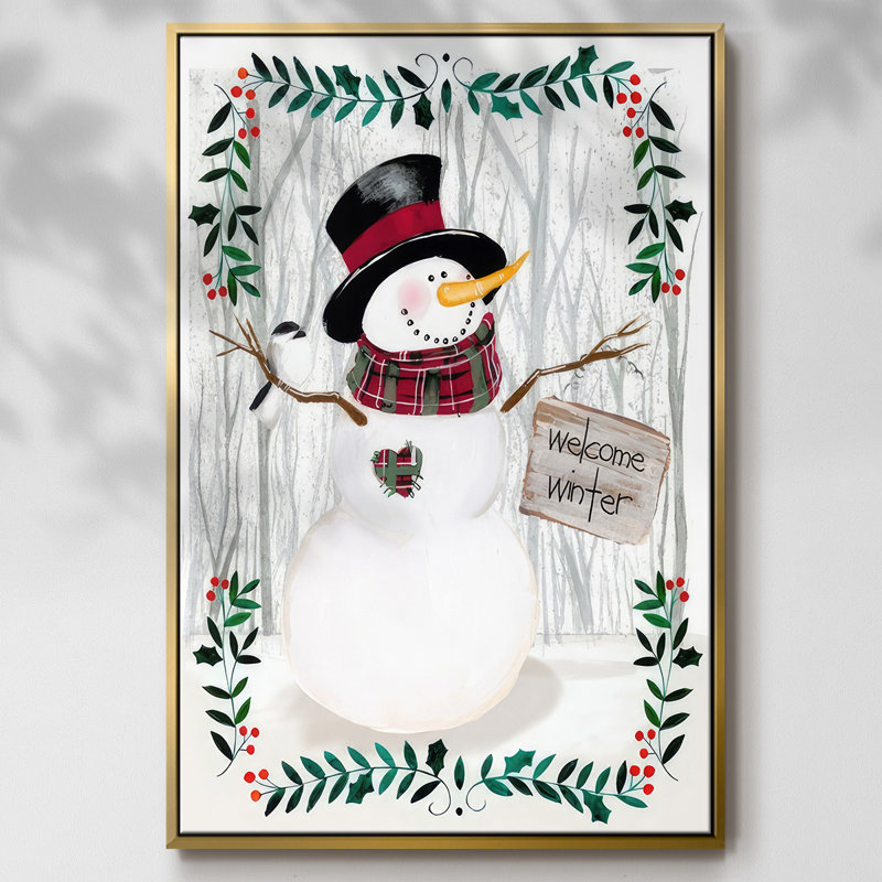 Folk Snowman Forest I, Cadre flottant doré, H 37 po x l 25 po x P 1,5 po