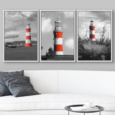 Bright Color Lighthouse with Black and White Landscape Modern Wall Decor