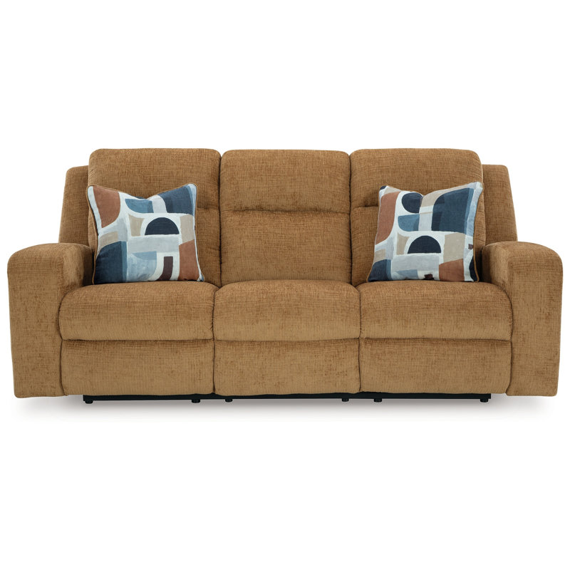 Canapé inclinable manuel Damon, polyester brun chameau, 2 coussins, 86 po