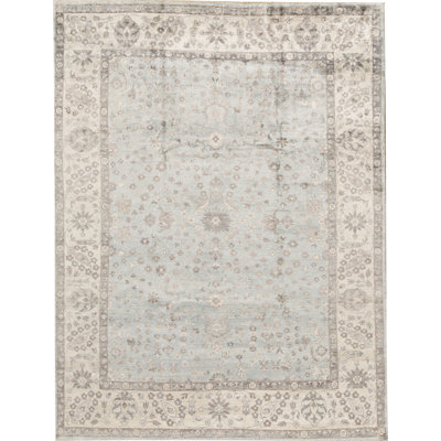 Tapis bleu clair et ivoire noué à la main de haute qualité