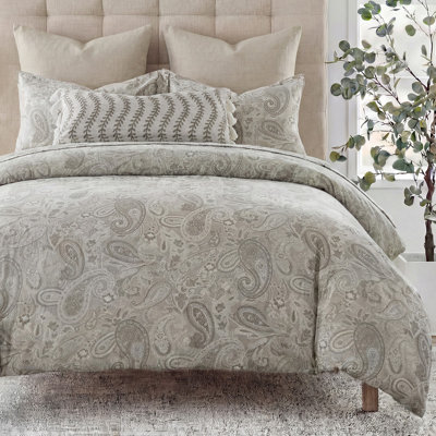 100% Cotton Duvet Cover Set King Size, Boho Paisley Bedding Set with Zipper Closure & Corner Ties, Soft Breathable Khaki Paisley Floral Duvet Cover for All Seasons