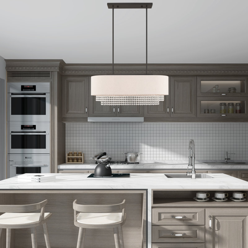 Claudelle 3 - Light Dimmable Kitchen Island Square / Rectangle Chandelier, English Bronze, Oatmeal