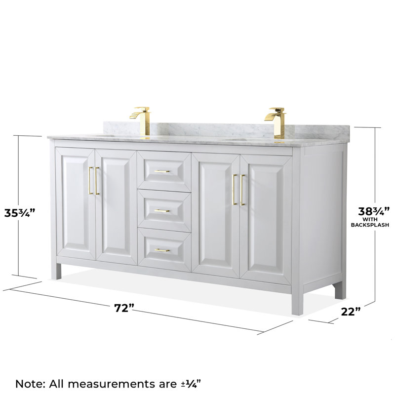 Daria 72'' W Double Vanity, White, Brushed Gold