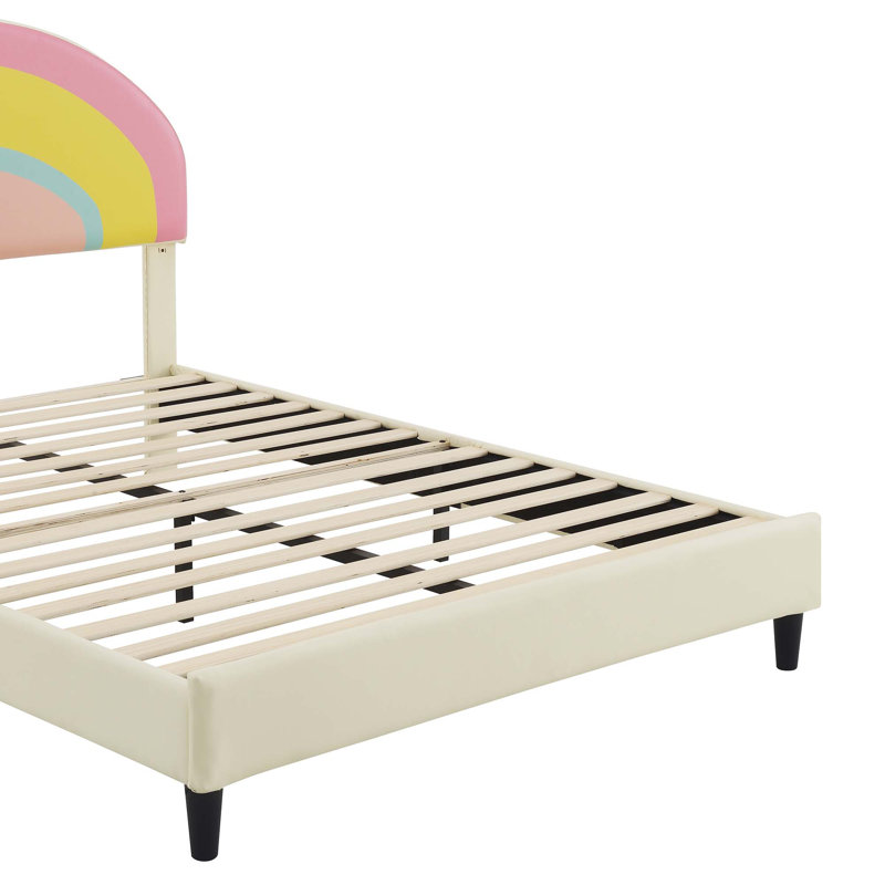 Full Size Upholstered Platform Bed With Rainbow Shaped And Height-Adjustbale Headboard,LED Light Strips