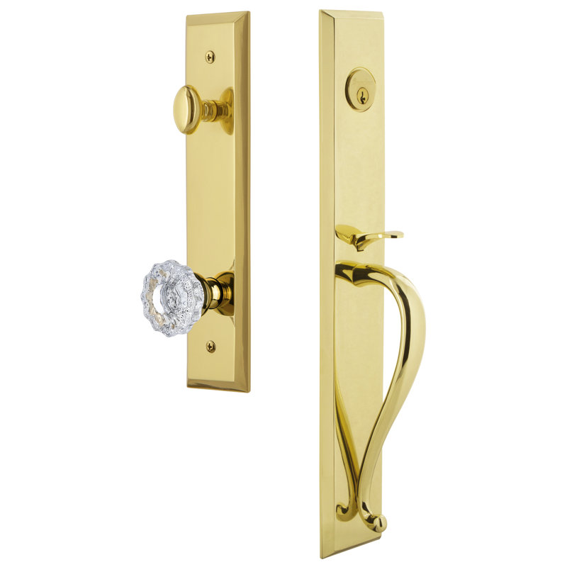 Ensemble de fausse poignée complète inactive Fifth Avenue avec poignée en S et bouton Versailles, Laiton intemporel