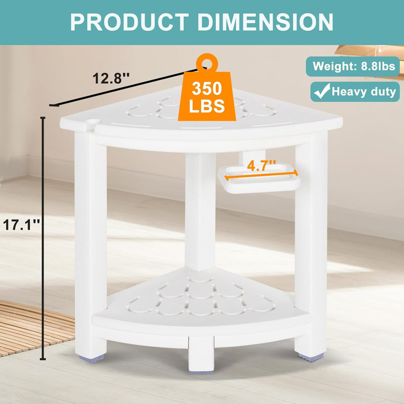 Tabouret de douche en coin, banc de douche en PEHD pour l'intérieur de la douche (blanc) | Petit siège de douche pour se raser les jambes, avec tablette de rangement