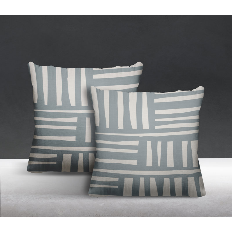  Coussin décoratif intérieur / extérieur abstrait carré, L 15 po x H 15 po, gris