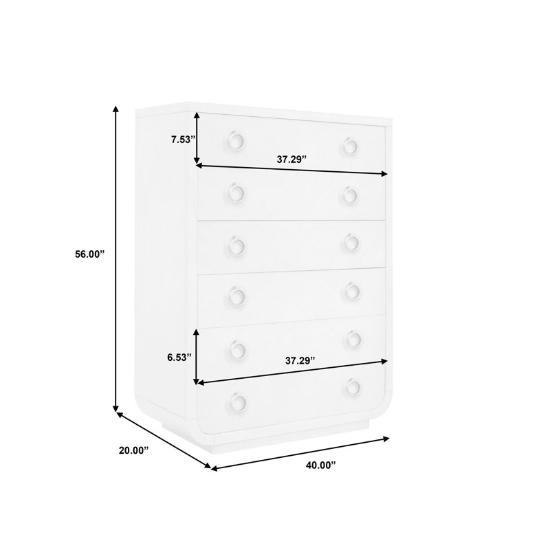 White Transitional 6-Drawer Chest with Metal Hardware