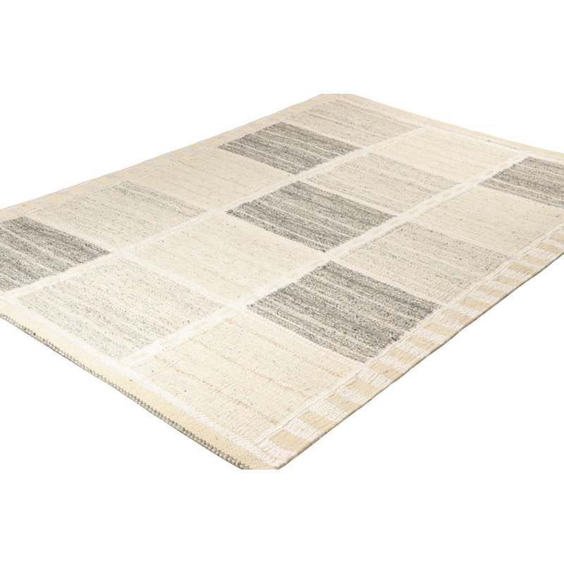 Rug & Kilim’S Scandinavian Rug With White And Gray Geometric Patterns, Rectangle 12' x 16'