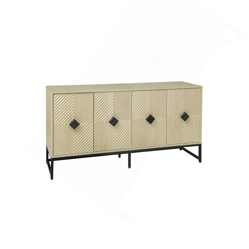 Buffet sculpté à 4 portes, buffet avec rangement, armoire à café moderne avec tablette réglable pour le salon, la salle à manger et la cuisine