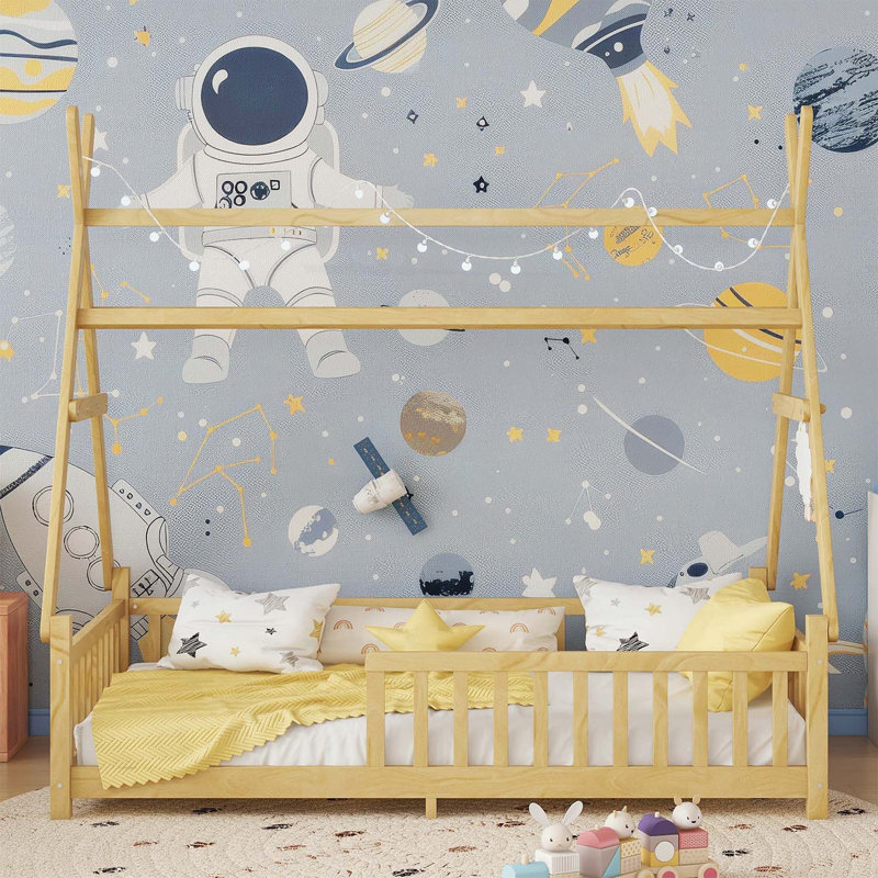 Lit House avec lumière, conception à plancher bas, idéal pour un espace de sommeil sécuritaire et amusant, Lit simple