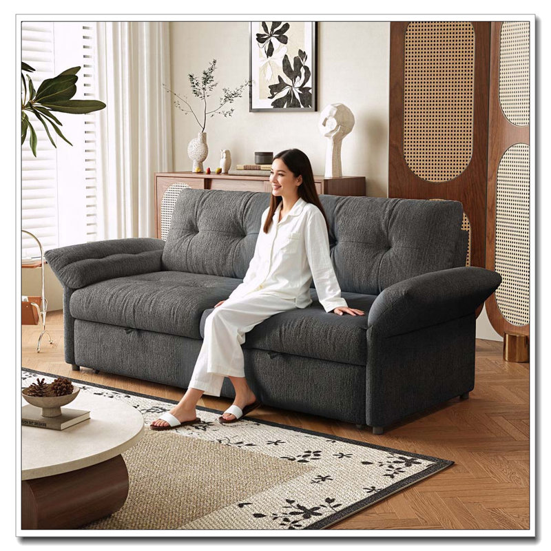 Canapé-lit convertible de 81,5 pouces avec structure en bois massif et tissu chenille doux, Grey Chenille