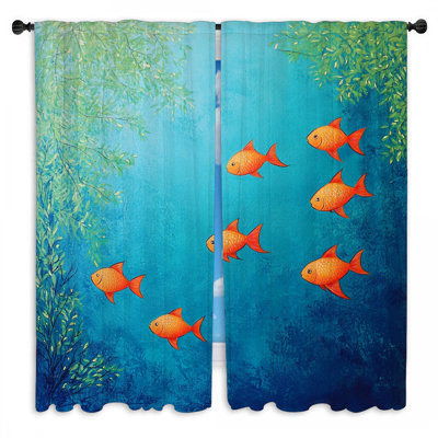 Rideaux de fenêtre poisson - Rideaux transitionnels marine - 2 panneaux