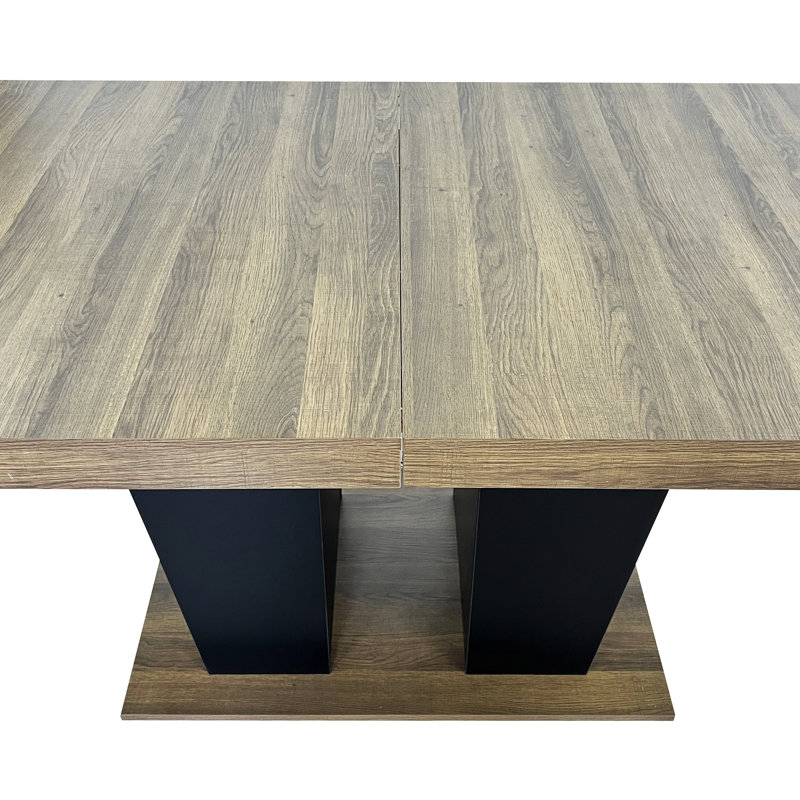 Table de salle à manger extensible pour 4 à 10 personnes, table de salle à manger en bois avec base à piédestal double robuste et grande table extensible moderne
