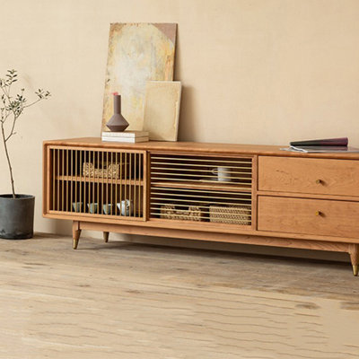 Cherry Wood TV Stand with Adjustable Shelves